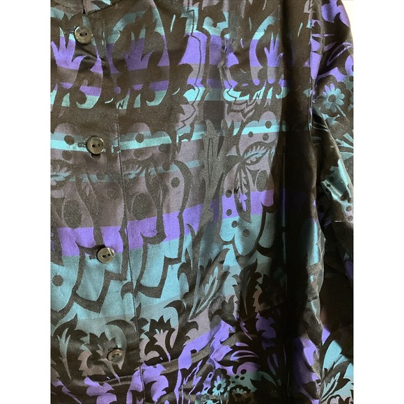 Chico's Design Women’s 1 Silk Blazer Black Blue Art to Wear Oriental Button - Picture 2 of 10